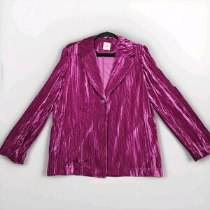 '70 Made In ITALY Pink Fuchsia‎ velvet one button closure blazer sz US Medium
